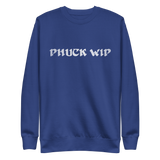 PHUCK WIP premium crewneck in Royal, front